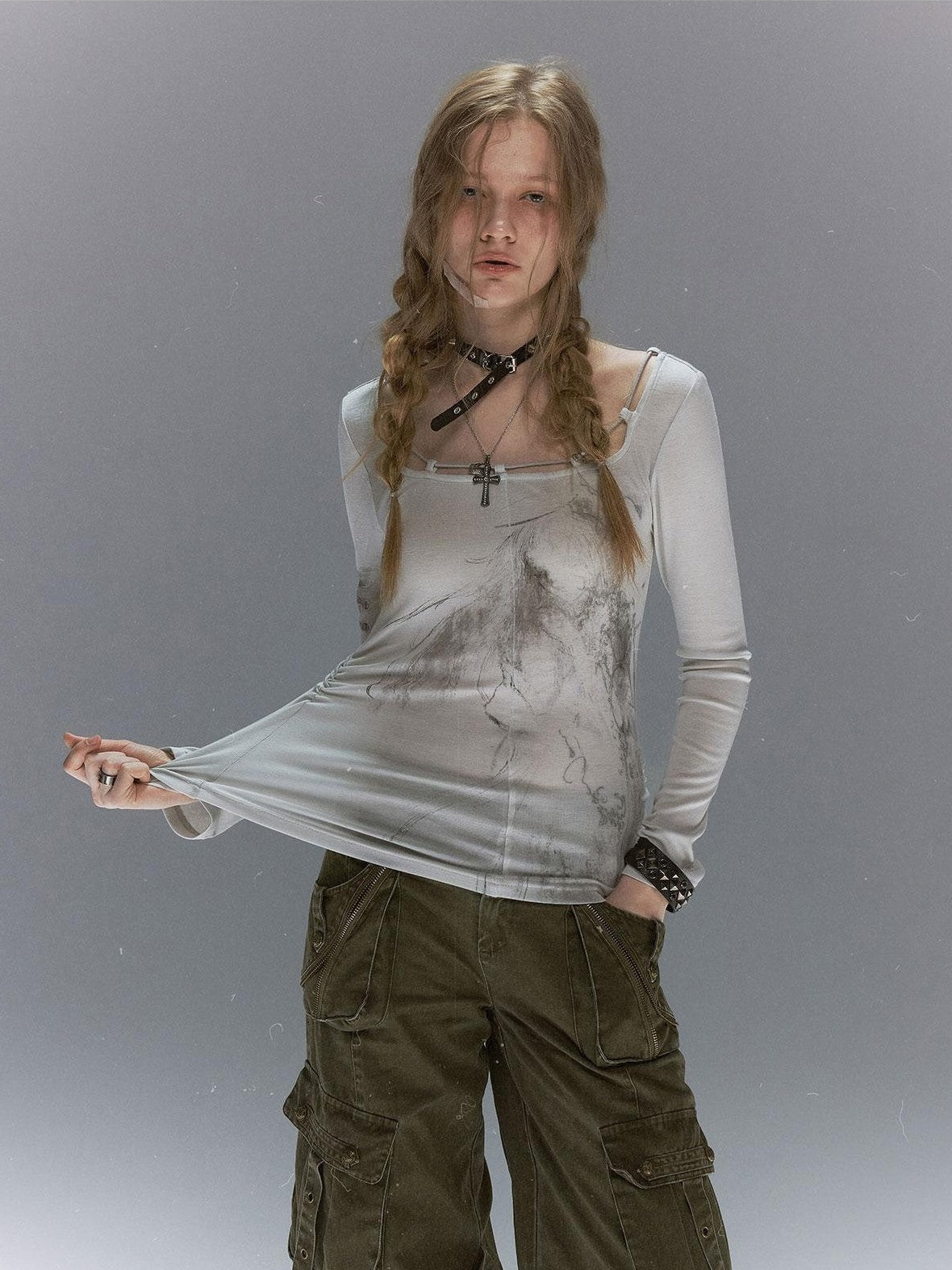 Cest Nous Sheer Lace Printed Rope Knot Women&