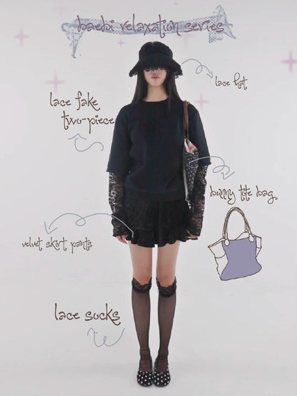 bae bi Animal Print Lace Patchwork Tie Waist Faux Layered Women&