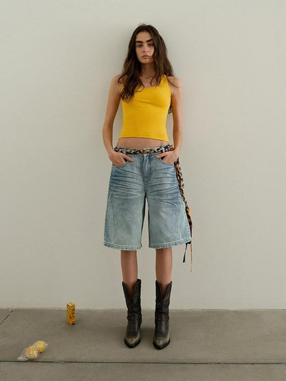 AFTADAWN Light Wash Whisker Distressed High Waist Wide Leg Women&