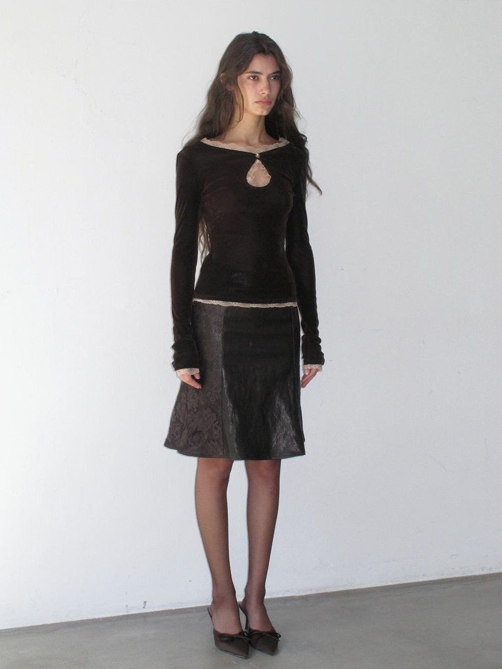 lvetong Vintage Lace Spliced Pu Leather Mermaid Women&