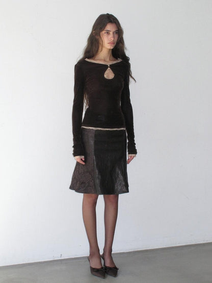lvetong Vintage Lace Spliced Pu Leather Mermaid Women&