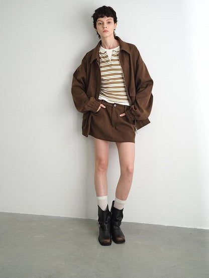 AFTADAWN Brown Lapel Double Zip Pockets A Line Women&