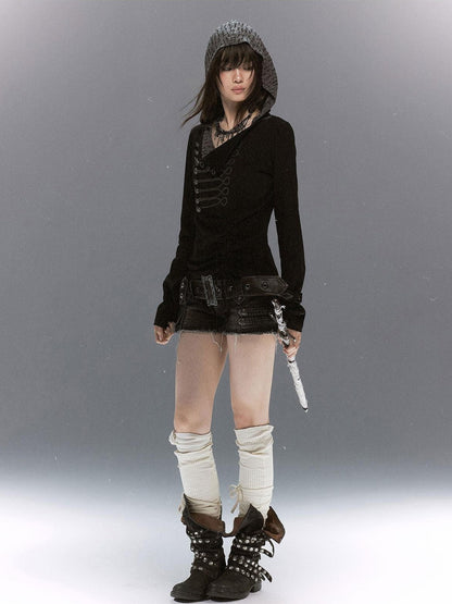 Cest Nous Rope Knot Buckle Lettered Hooded Contrast Women&