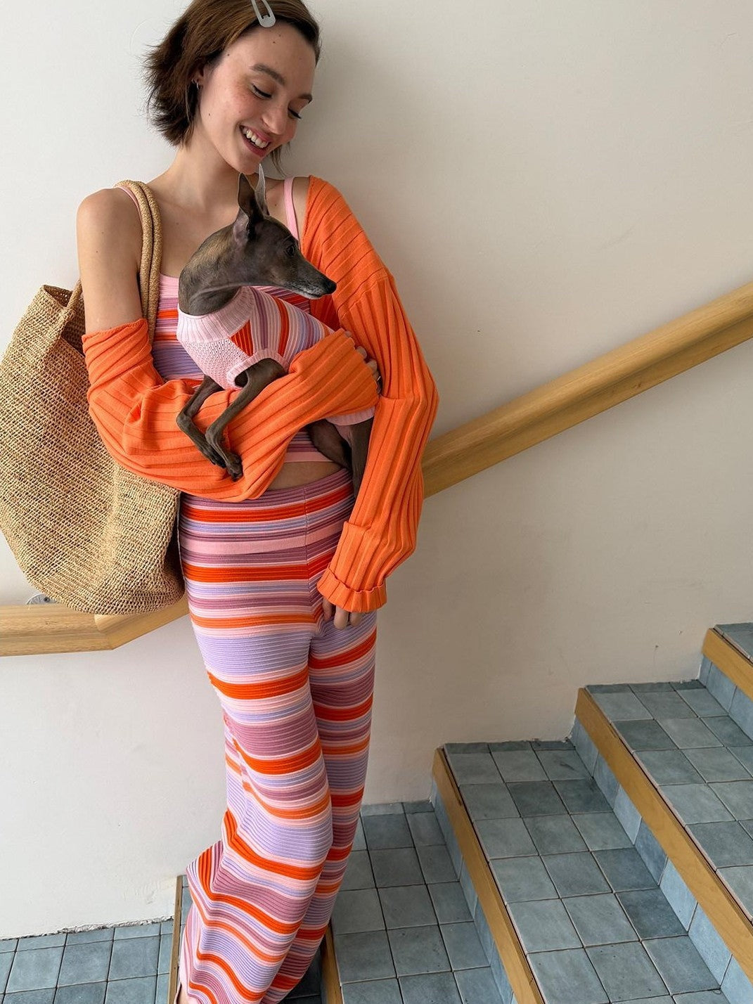 sancco house Gradient Yarn Striped Cardigan Cami Women&