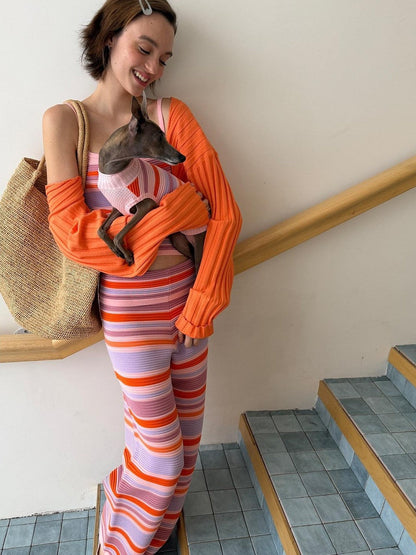sancco house Gradient Yarn Striped Cardigan Cami Women&