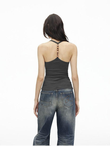 AFTADAWN Cropped Backless Beaded Ruched U Neck Slim Women&
