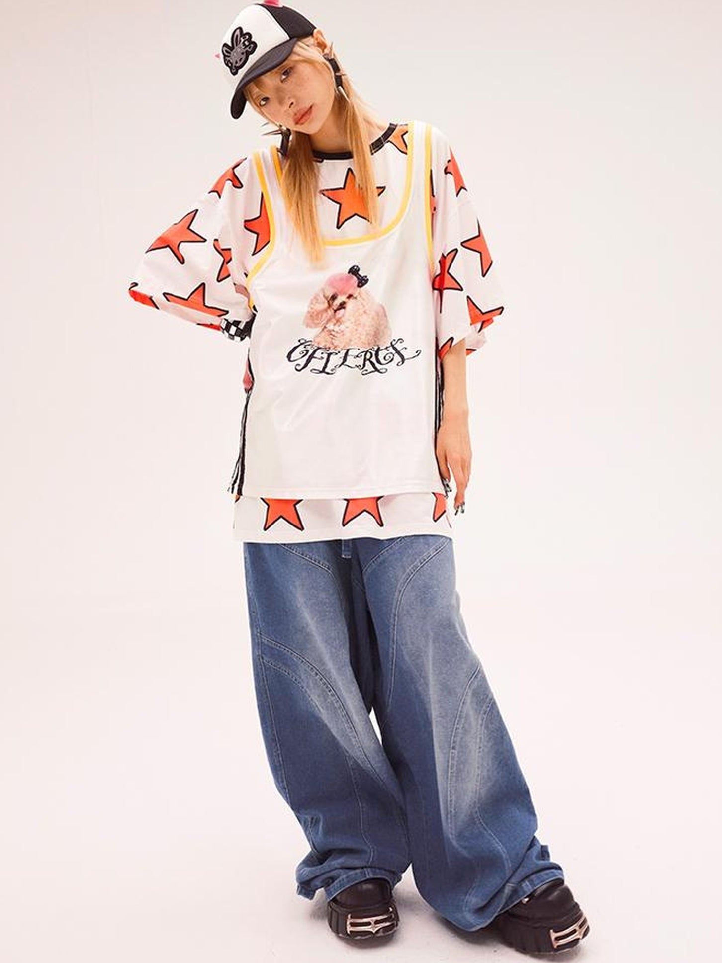 CFIERCE Five Pointed Star Print Oversized Tee