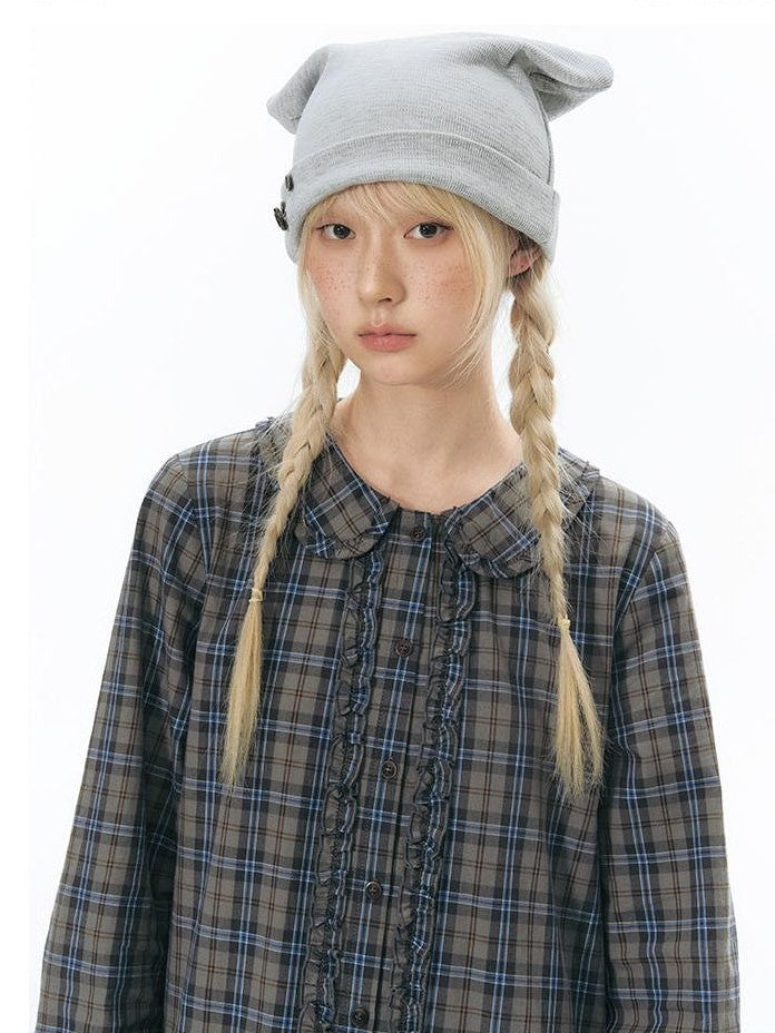 NAPSNAPS Plaid Doll Collar Ruffled Long Sleeve Women&