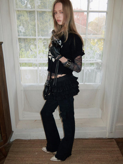 1JINN STUDIO Skull Jacquard Knit Ripped Fitted Punk Women&