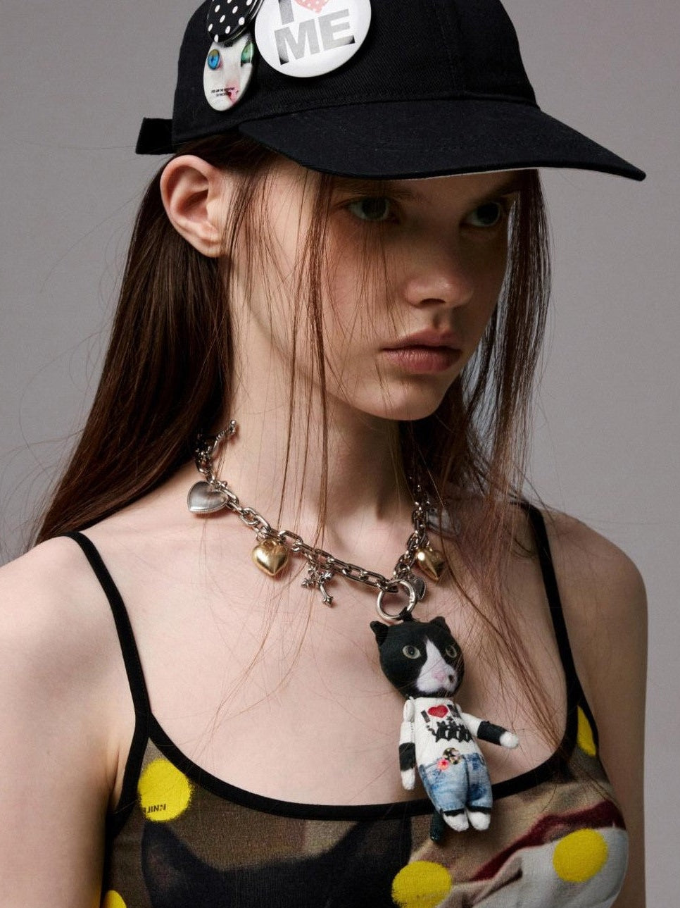 1JINN STUDIO Flat Brim Patch Black White Polka Dot Animal Print Women&