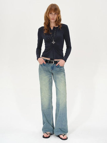 AFTADAWN Irregular Button Placket Faux Layered Women&
