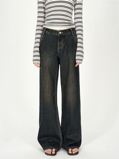 AFTADAWN Dark Washed Distressed Low Rise Women&