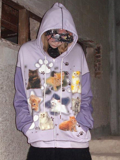 CFIERCE Cat Print Hooded Sweatshirt
