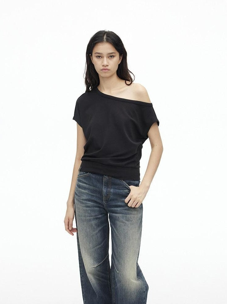 AFTADAWN Solid One Shoulder Asymmetric Slim Women&
