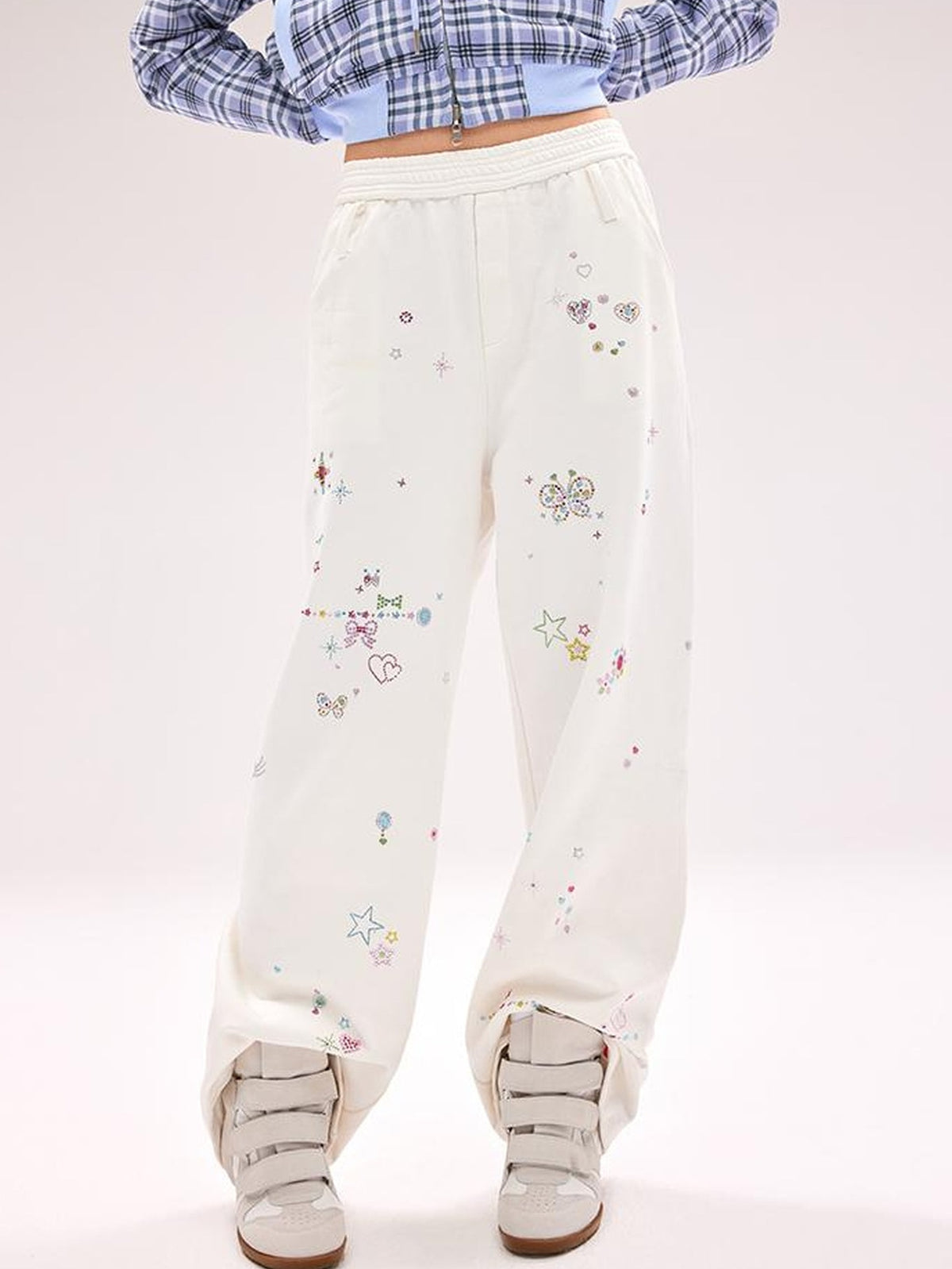 CFIERCE Crystal Embellished Cotton Sweatpants