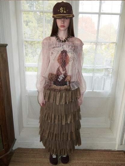 1JINN STUDIO French Lace Multi Layer Tulle Spliced Women&
