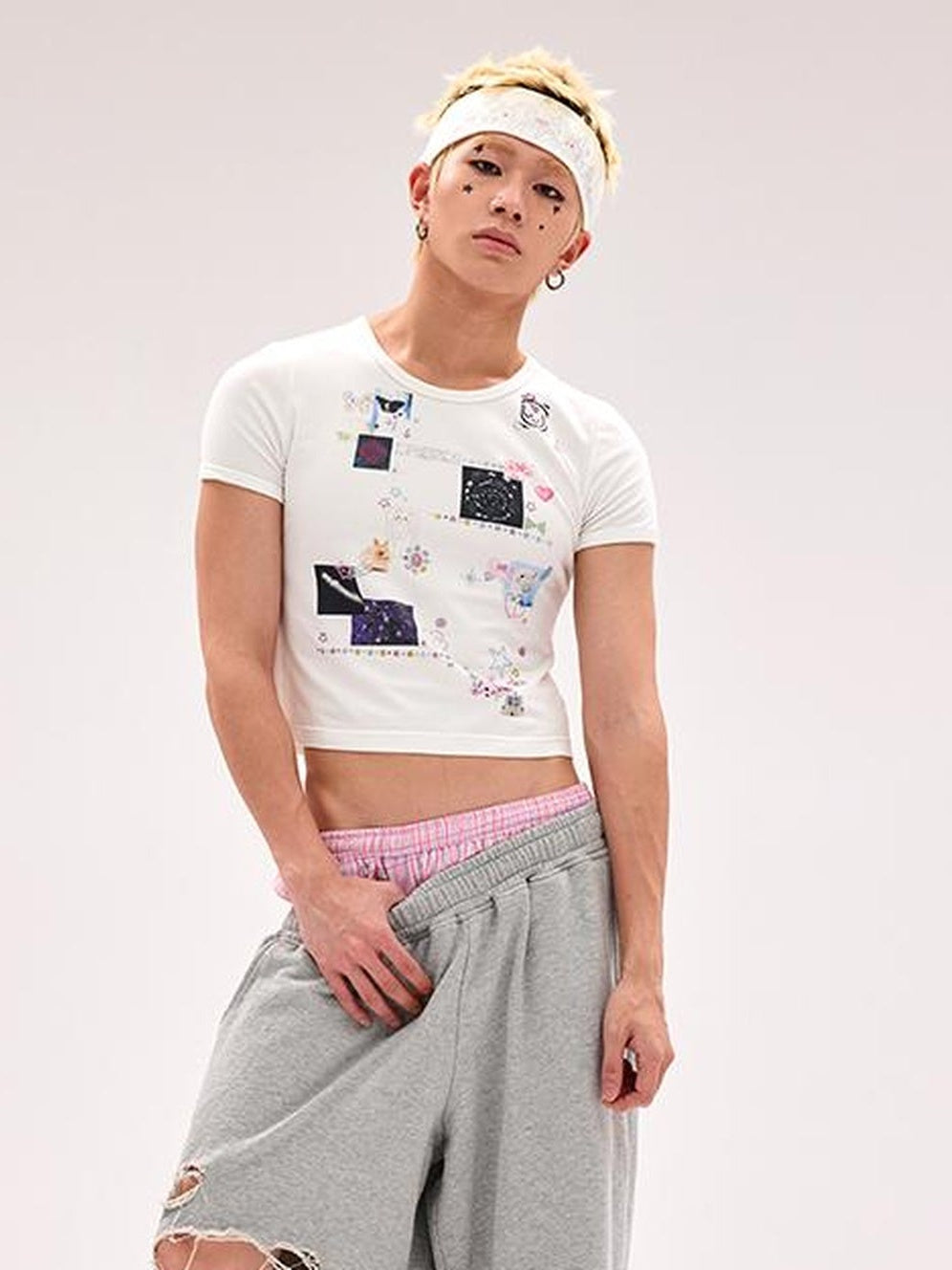CFIERCE Tattoo Print Rhinestone Tee High Elastic Thick Opaque Stiff Fit