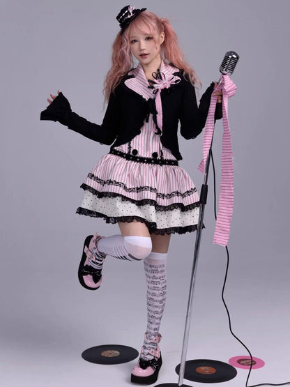 Evil Tooth Heart Stripe Ripped Sailor Collar Cropped Punk Women&