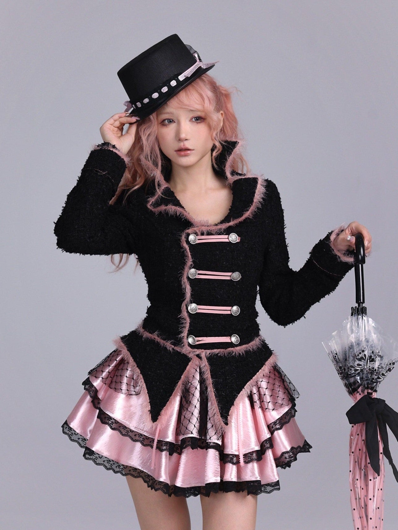 Evil Tooth Rose Battle Gothic Double Breasted Cinched Waist Women&