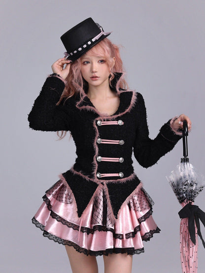Evil Tooth Rose Battle Gothic Double Breasted Cinched Waist Women&