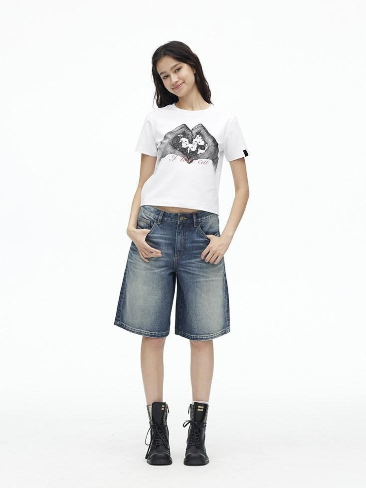 AFTADAWN Creative Printed Crew Neck Slightly Loose Women&