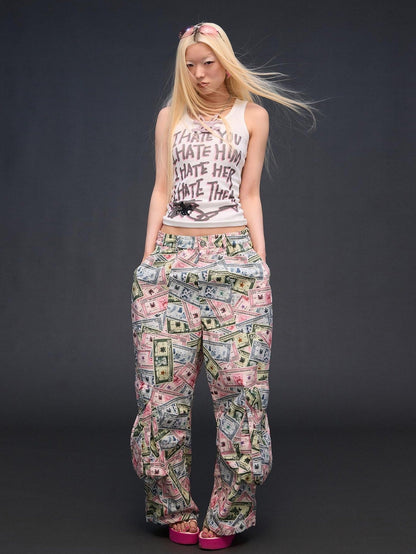 CFIERCE Money Print Cargo Multi Pocket Women&