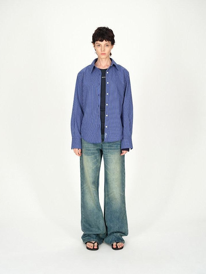 AFTADAWN Contrast Fine Check Oversized Button Polo Collar Women&