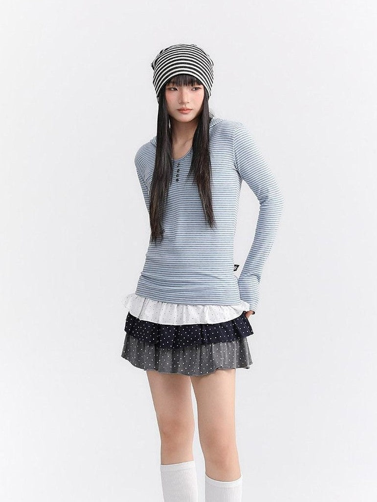 atrandom Striped Hooded Button Knit Women&