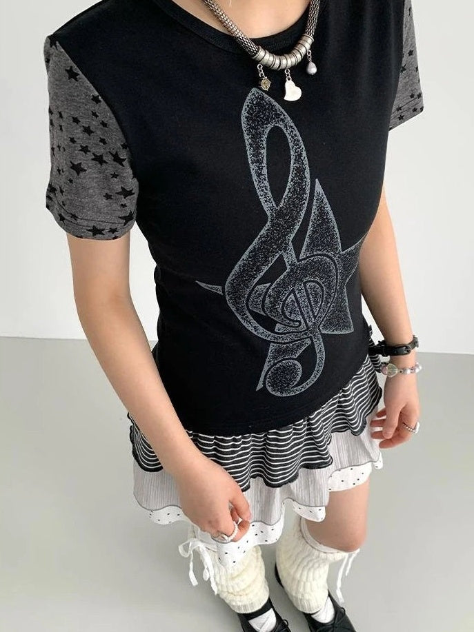 atrandom Flowy Tiered Ruffle Polka Dot Striped Midi Skirt