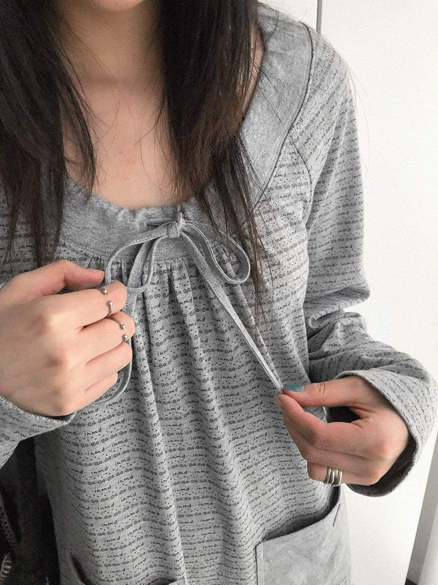innomoood Print Ruched Long Sleeve Raglan A Line Women&