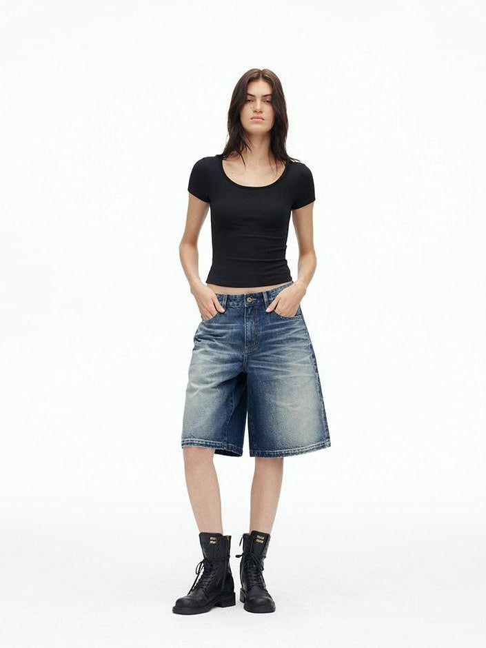 AFTADAWN Deep Blue Vintage Washed Distressed 3d Whisker Women&