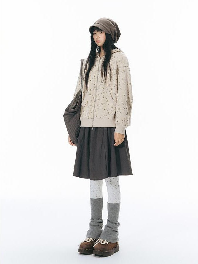 NAPSNAPS Hand Painted Hooded Drawstring Cardigan Pocket Cotton Women&