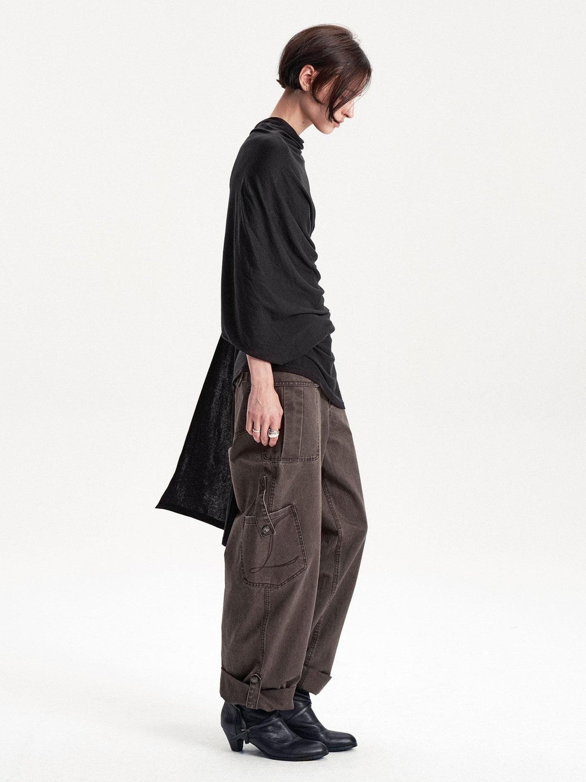 LYUOCHENG Asymmetric Deconstructed Pleated Lyocell Wool Women&