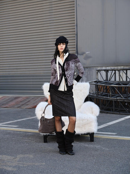 2th Desire Wool Blend Punk Style Contrast Color Women Open Front Long Sleeve Knit Cardigans