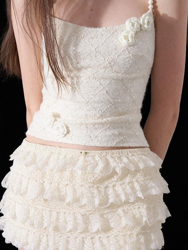 AFTADAWN Eden Rose Lace Sequin 3d Ceramic Pearl Women&