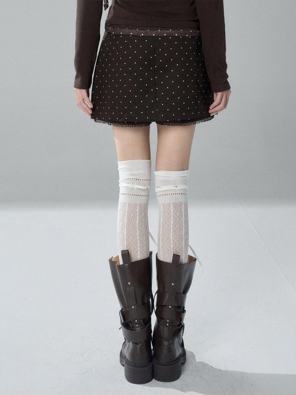 LADYGHOST Brown Polka Dot Lace Print Bodycon Women&
