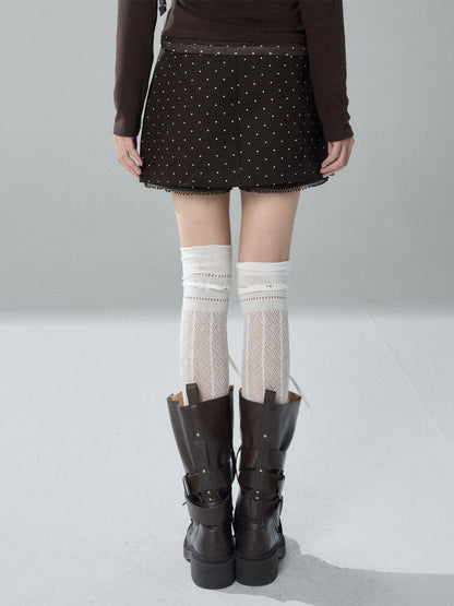 LADYGHOST Brown Polka Dot Lace Print Bodycon Women&