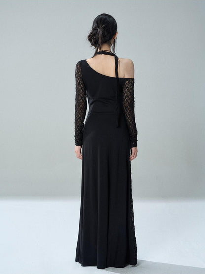 LADYGHOST Black Lace One Shoulder Long Sleeve Women&