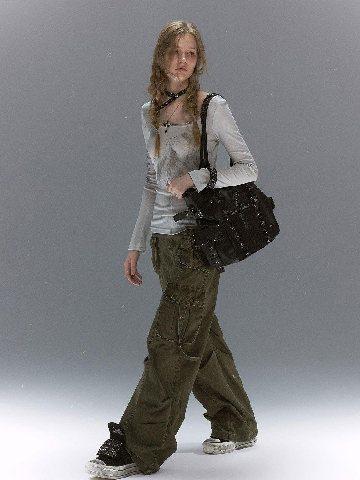 Cest Nous Distressed Multi Pocket Dual Waist Contrast Military Women&