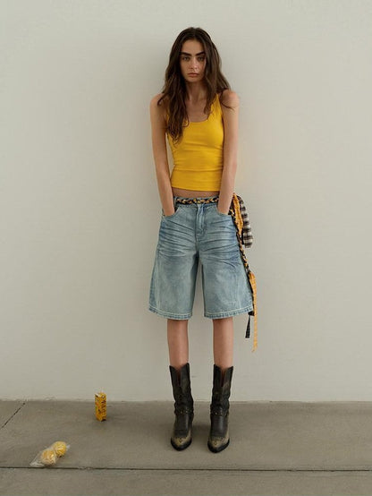 AFTADAWN Light Wash Whisker Distressed High Waist Wide Leg Women&