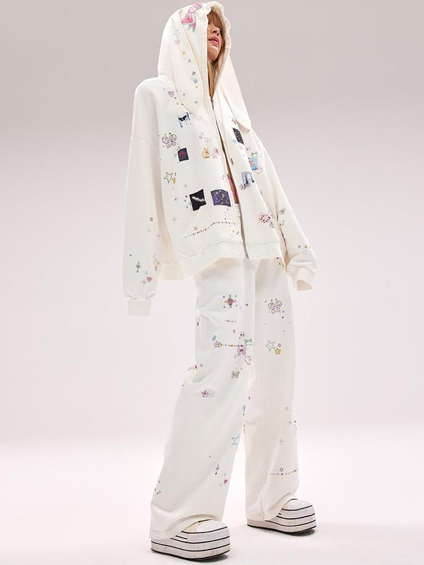 CFIERCE Crystal Embellished Cotton Sweatpants