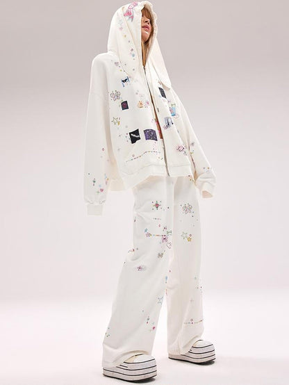 CFIERCE Crystal Embellished Cotton Sweatpants