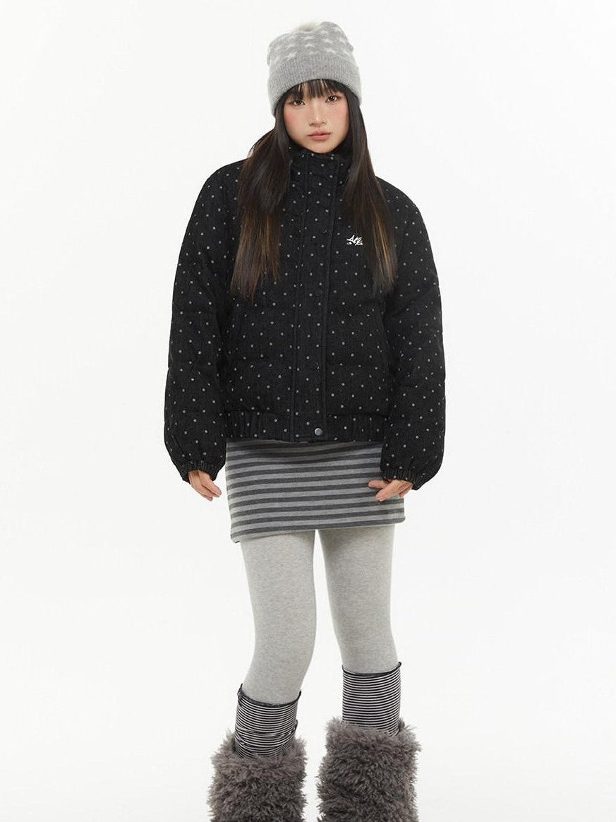 atrandom Polka Dot Embroidery Fur Collar Women&