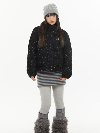 atrandom Polka Dot Embroidery Fur Collar Women&