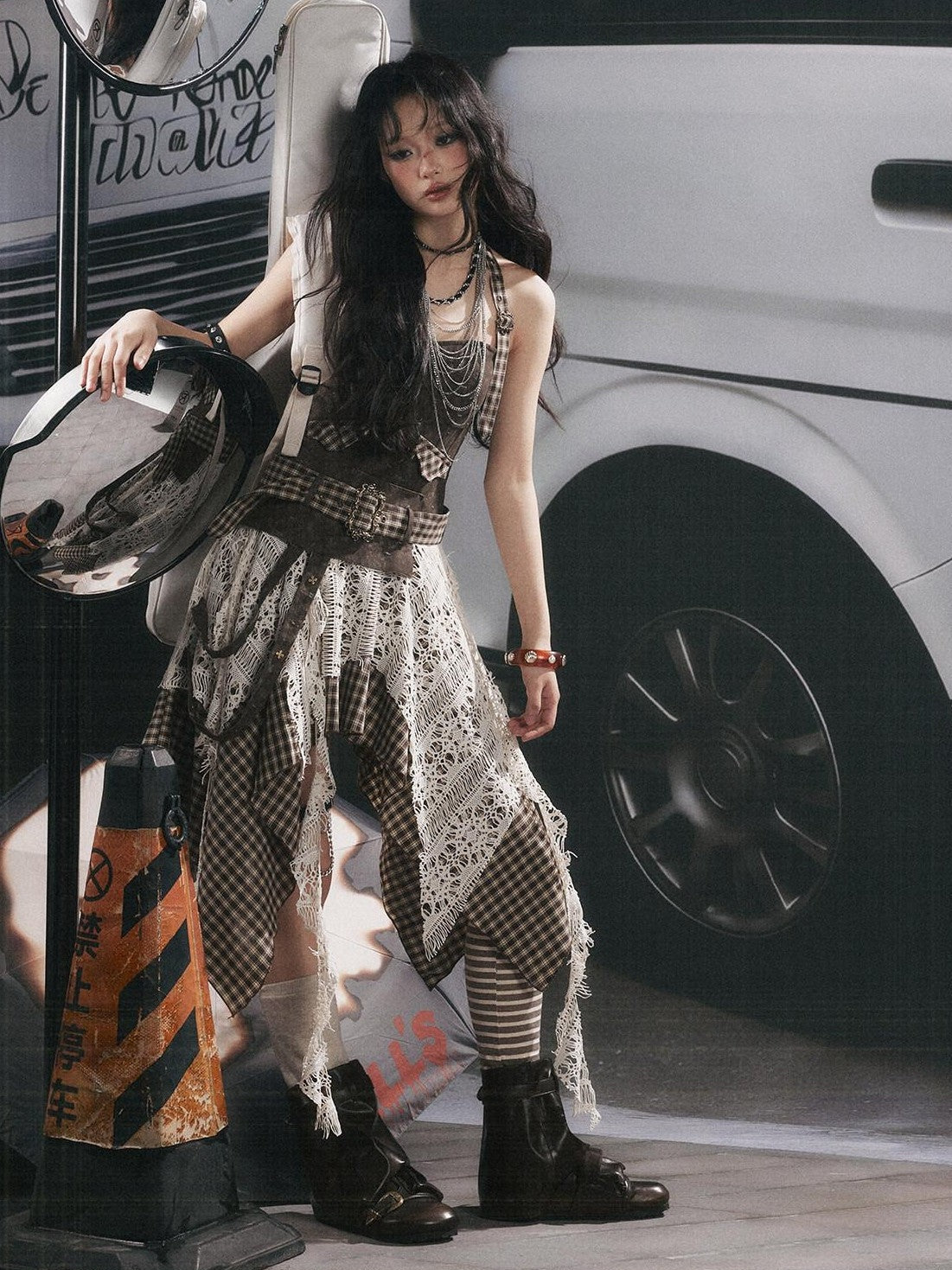 ALL iN plan Plaid Patchwork Asymmetric Tiered Women&