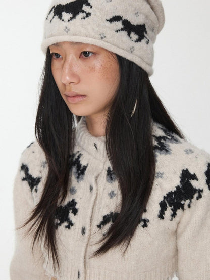 1JINN STUDIO Fair Isle Pony Jacquard Adjustable Drawstring Women&