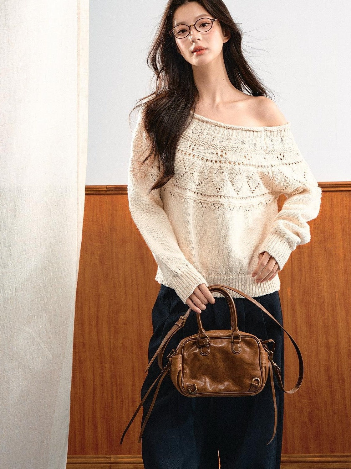 7Shiftin Relaxed Openwork Diamond Pattern Women&