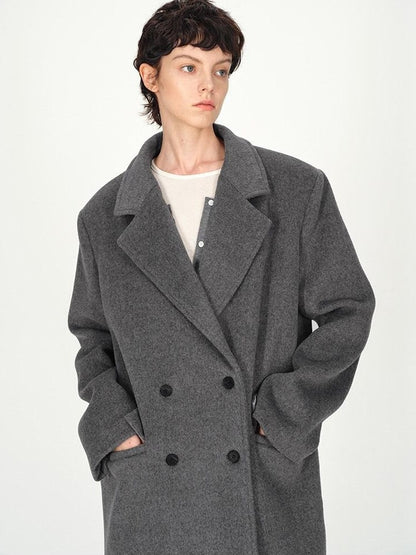 AFTADAWN Gray Double Breasted Half Collar Pocket Long Women&