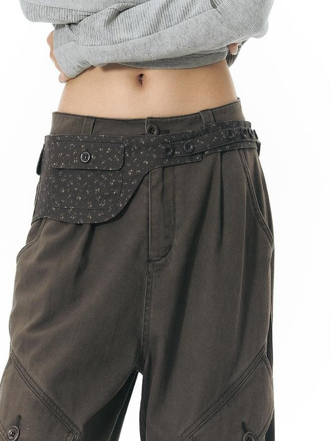 NAPSNAPS Floral Print Distressed Wide Leg Cotton Women&