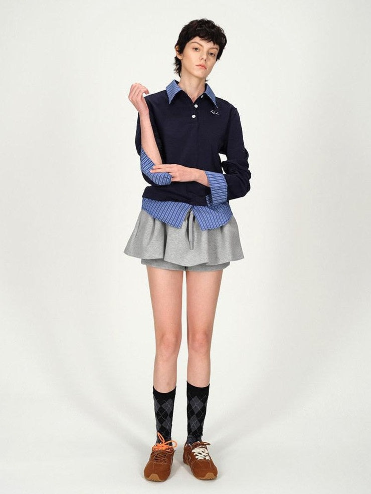 AFTADAWN Gray Air Layer Zip Polo Tulip Skirt Women&